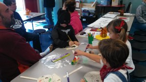 Batman and the train crew enjoy arts and crafts